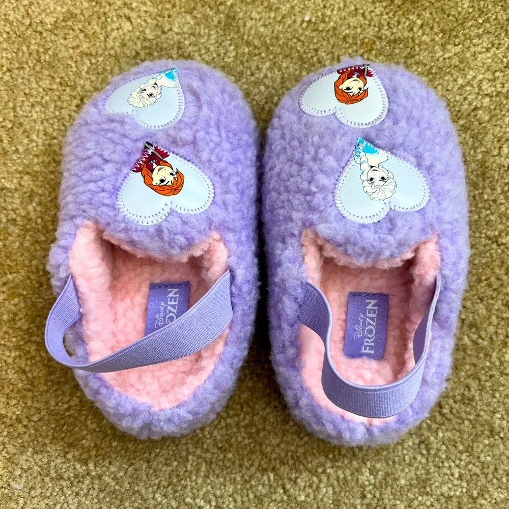 Girls Frozen Themed Purple Slippers- Like New